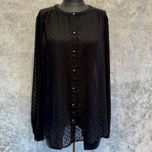 Ann Taylor Sheer Black Button-Up Blouse - Medium Tall